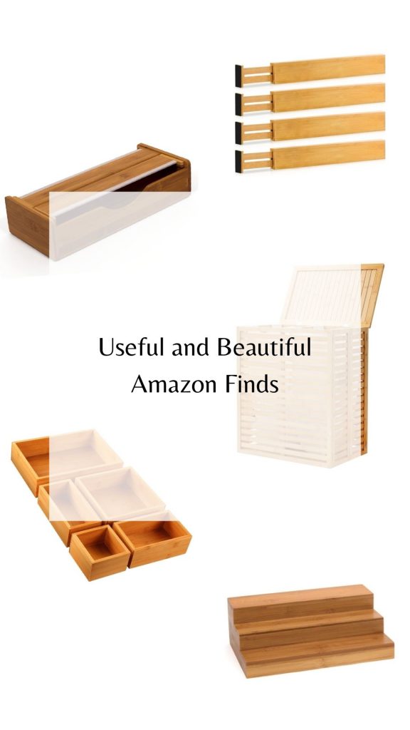 graphic of useful and beautiful Amazon bamboo organizing finds