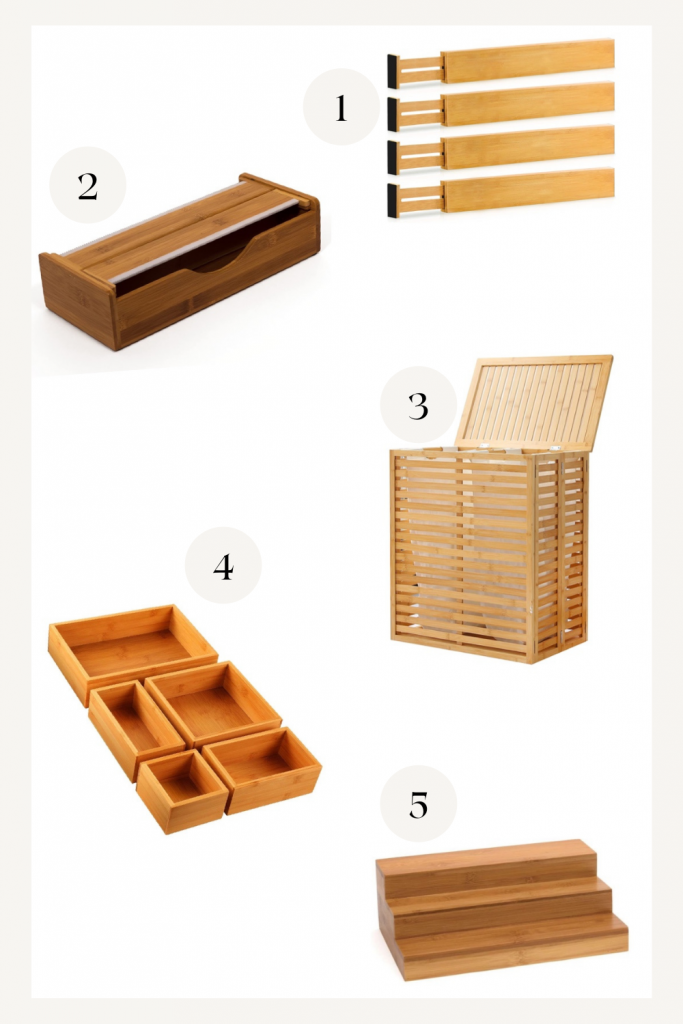 useful and beautiful amazon finds graphic of bamboo organizing products