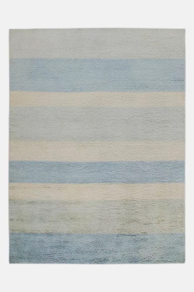 striped neutral blue rug